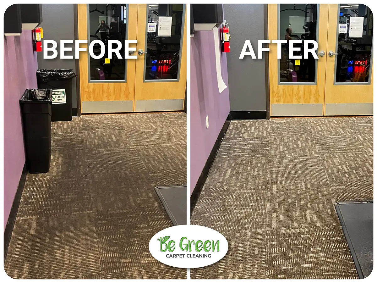 Office carpet before and after commercial cleaning — fully restored